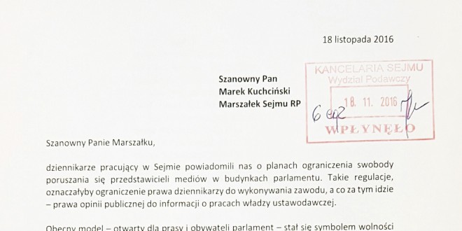 List Redaktorów Naczelnych do Marszałka Sejmu